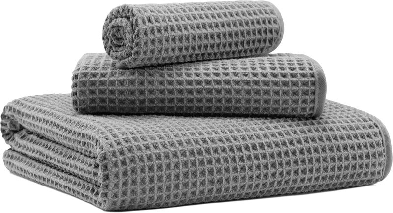 MICROFI New Microfiber Waffle Bath Towels, 3 Pieces, Oversized, Soft, Absorbent, Fast Drying, Lint Free, Includes Bath, Face and Hand Towels - Image 1
